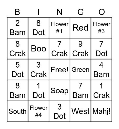 Mahjongg Bingo! Bingo Card