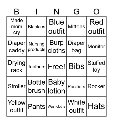 Baby Gift Bingo Card