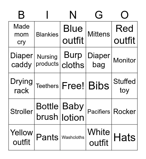 Baby Gift Bingo Card