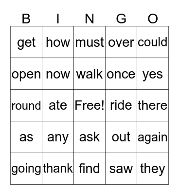 Sloan's Sight Words Bingo Card