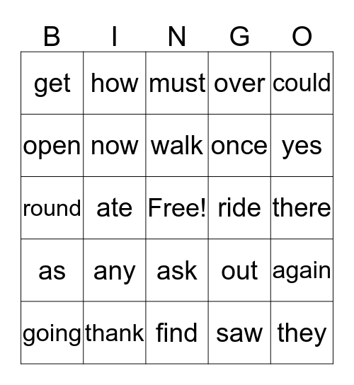 Sloan's Sight Words Bingo Card