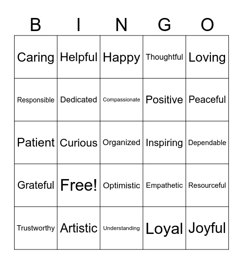 Strengths Bingo Card