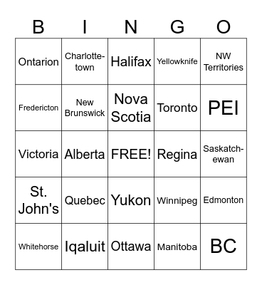 Canadian Geography Bingo Card