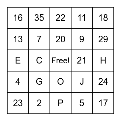 Alphabet and Numbers Bingo Card