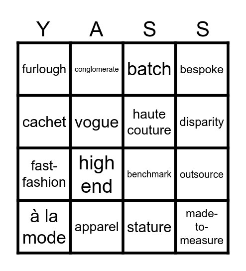 VOCABULARY CHALLENGE Bingo Card