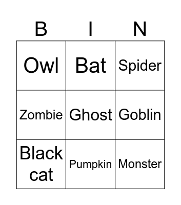 Halloween Bingo Card