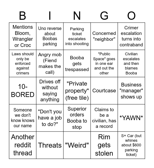 FienParking Bingo v2 Bingo Card