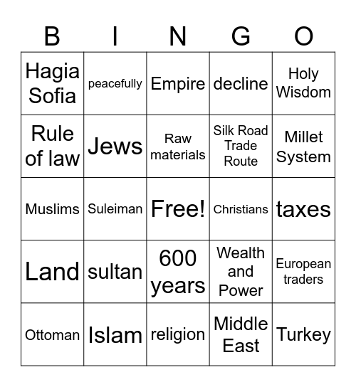 The Ottoman Empire Bingo Card