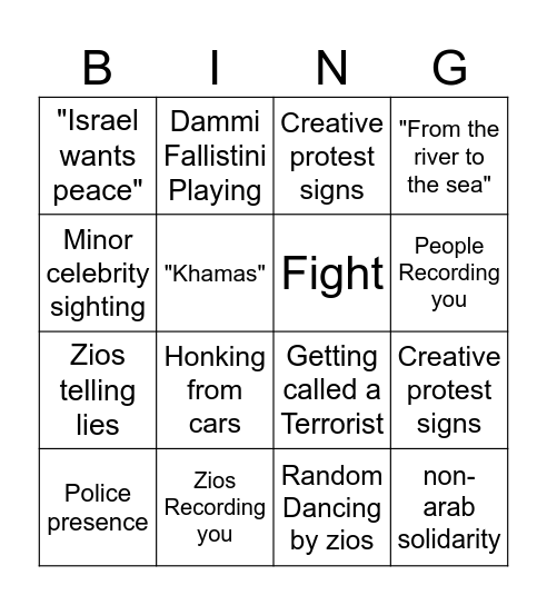 Zionist Bingo Card