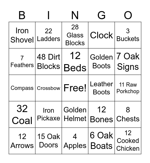 Minecraft Bingo Card