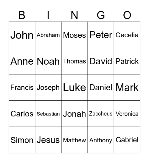 Catholic Bingo Card