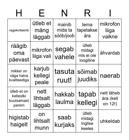 HENRI BINGO Card