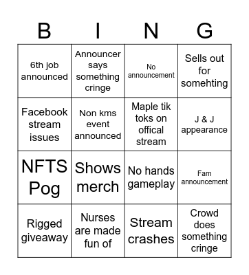 Maplefest 2023 Bingo Card