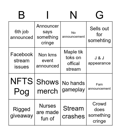 Maplefest 2023 Bingo Card