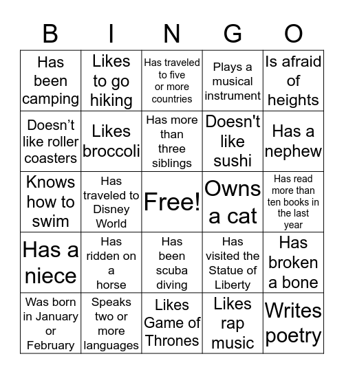 ESL Bingo Card