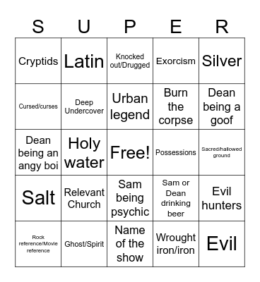 Supernatural Bingo Card