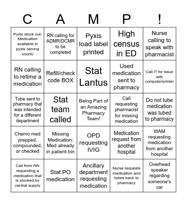 WAM CAMP Bingo Card