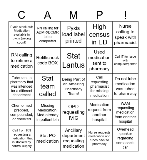 WAM CAMP Bingo Card