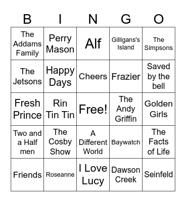 SHAZAM 80/90S TV SHOWS Bingo Card