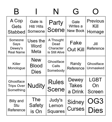 Scream (2022) Bingo Card