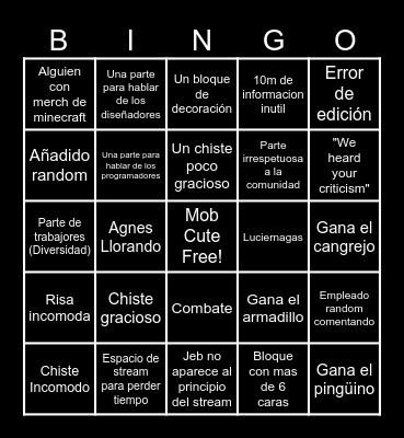 Mob Vote Bingo Card