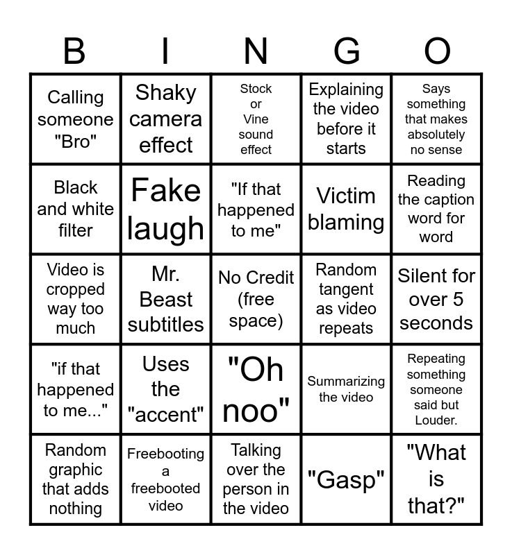 Sssniperwolf Bingo Card