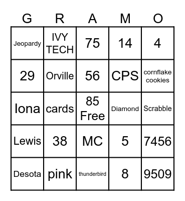 GRAMO BINGO Card