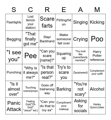 Field of Screams Bingo Card