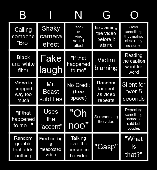 Sssniperwolf Bingo Card