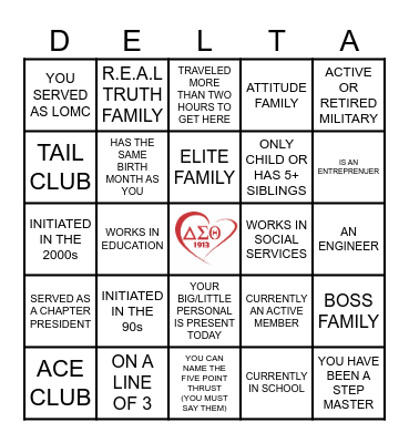DST Mu Phi Sisterhood BINGO Card