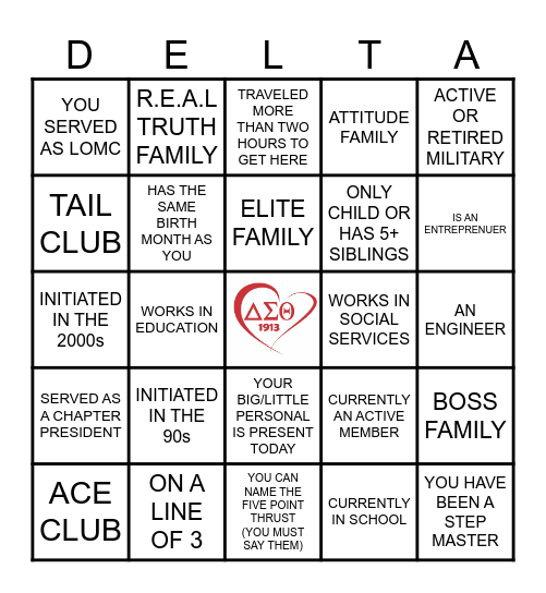 DST Mu Phi Sisterhood BINGO Card