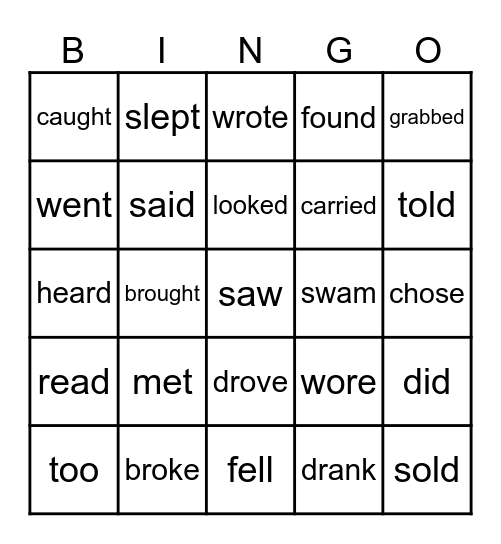 Verb Tense Bingo Card