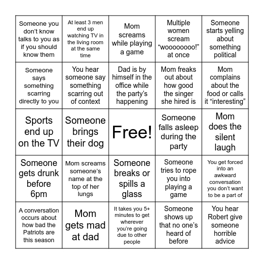 Party Bingo Card