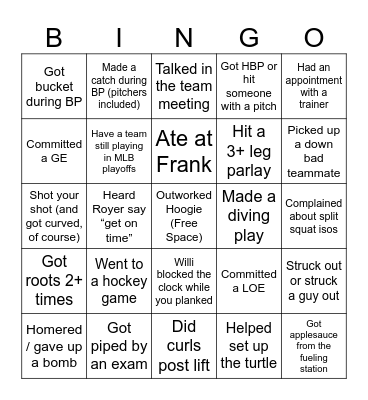 10/14 UMass Baseball Bingo Card