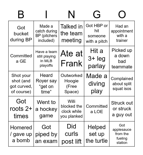 10/14 UMass Baseball Bingo Card