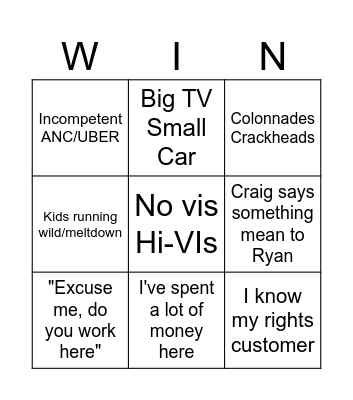 Sunday Bingo Card