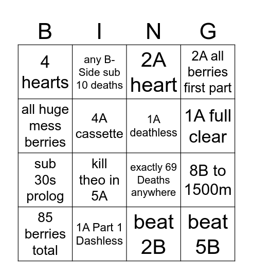 Celeste Bingo Card