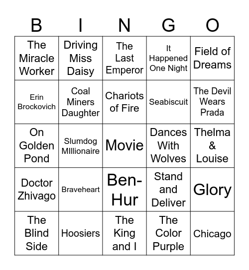 Movies Bingo Card