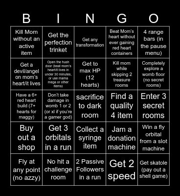 Isaac repentance bingo Card