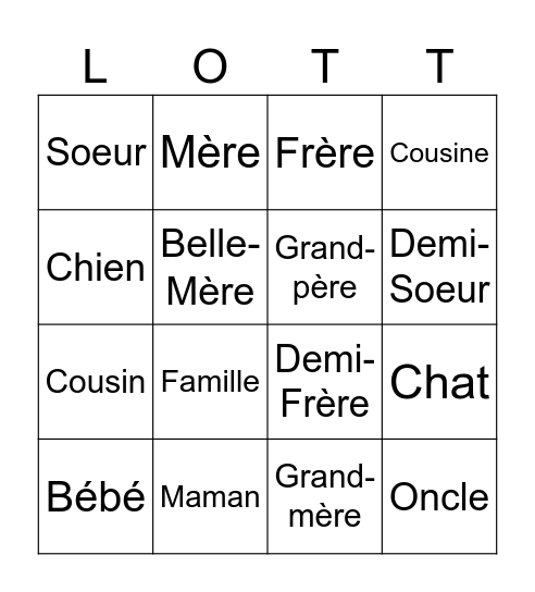 La Famille Bingo Card