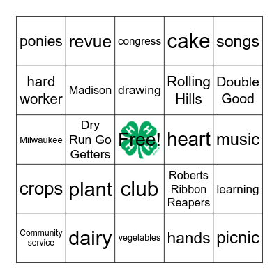 4-H Bingo Card