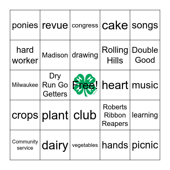 4-H Bingo Card