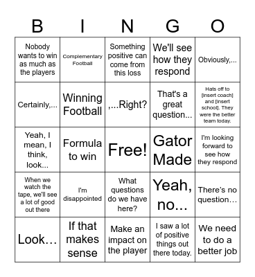 Napier Press Conference Bingo Card