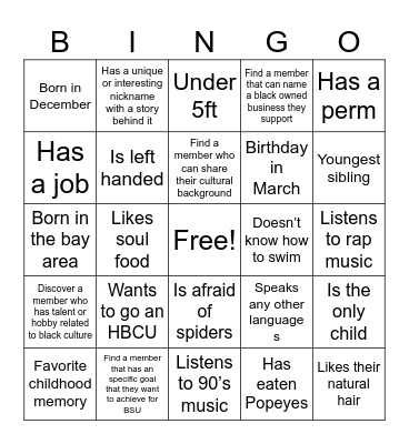 BSU GET TO KNOW YOU Bingo Card