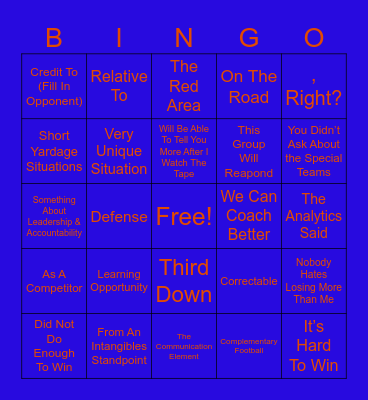 Billy Napier Post Game Bingo Card
