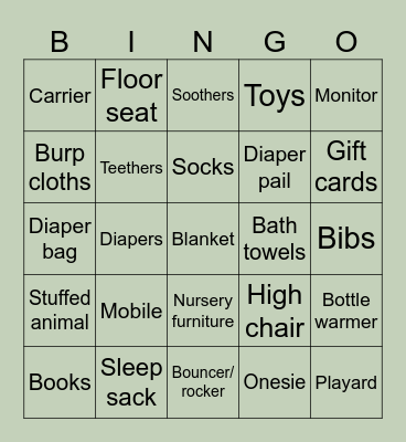 Baby Gift Bingo Card