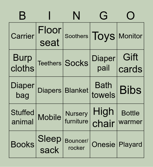 Baby Gift Bingo Card