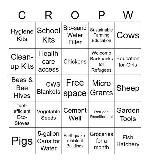 CROP Walk Bingo Card