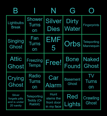 Phasmophobia Bingo Card
