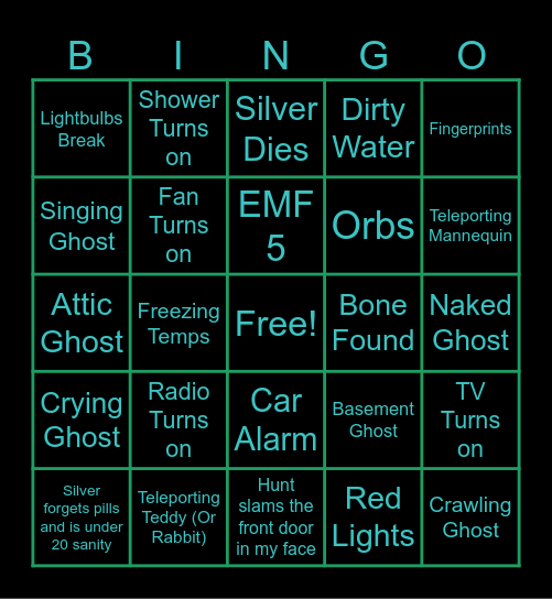 Phasmophobia Bingo Card